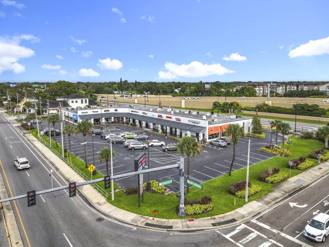 Aerial view of Lake Underhill Plaza at the corner of Lake Underhill Road and Goldenrod Road