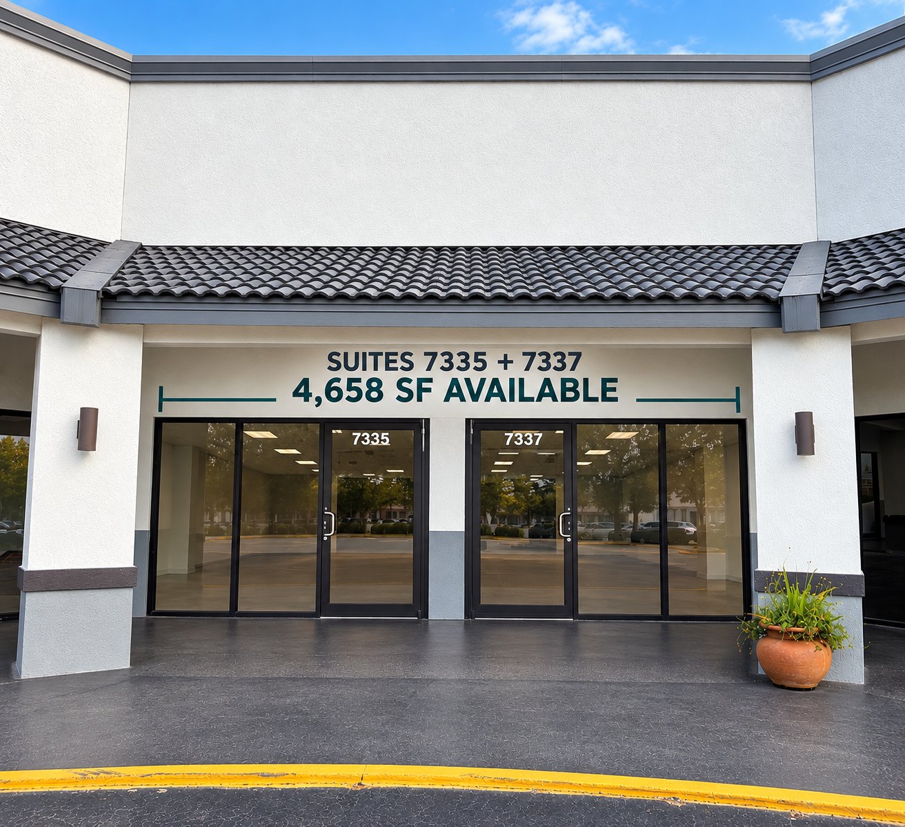 Exterior of available Suites 7335 and 7337 at Lake Underhill Plaza, 4,658 SF available